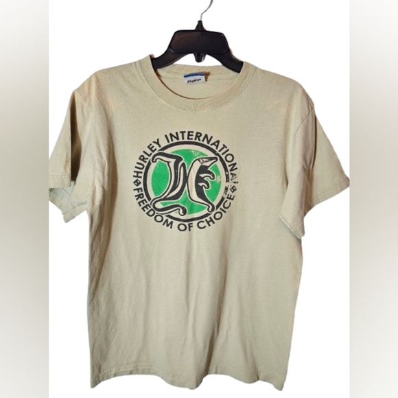 Hurley Freedom Vintage Beige Short Sleeve T-Shirt Men's Approximate Large *Stain - Picture 1 of 9